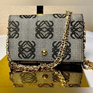 Authentic Vintage Loewe Anagram Grey PVC Coin & Card Holder Wallet